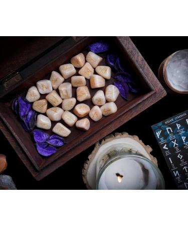 Crocon Red Moonstone Elder Futhark Rune Set | 25 Pcs Tumbled Gemstone Runes for Divination and Healing | Chakra Reiki | Includes Pouch | 20-25mm - Buy Online on GoSupps.com
