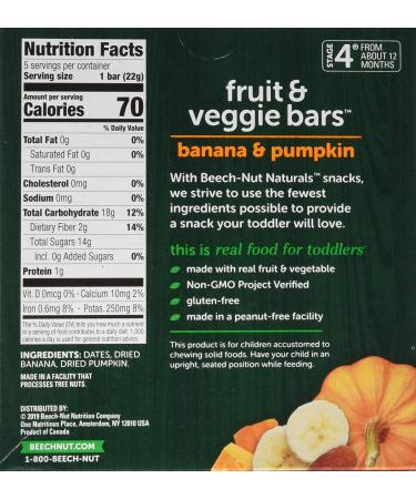 Beech-Nut Naturals Banana & Pumpkin Fruit & Veggie Bars Stage 4 - 5 Pack (0.78 oz Each) - Buy Online on GoSupps.com