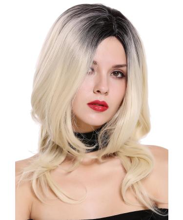 WIG ME UP ZM-1733-613CR1B | Voluminous Ombre Shoulder Length Ladies Wig - Black Platinum Blonde Slightly Wavy Middle Parting - Buy Online on GoSupps.com