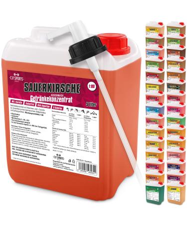 C.P.Sports 5 liters of drinks SIRUP beverage concentrate for approx. 400 liter finished drink vitamins spring water sports drink concentrate various varieties including dosing dispenser with L-carnitine (Sauerkirsch)