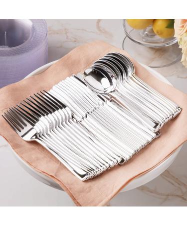 300 Plastic Silverware Set - Disposable Cutlery Utensils - Heavy Duty Bulk Flatware Set Silver - 100 Forks, 100 Spoons, 100 Knives - Buy Online on GoSupps.com