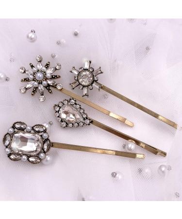 Vintage Rhinestone Pearl Bobby Pins Set for Women - 4PCS Hair Slides Clips Accessories - Buy Online on GoSupps.com