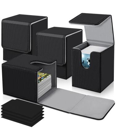 Mlikero 4 Pack Card Deck Box Large Size Fit for 100+Single Sleeved Cards with 4 Dividers Trading Commander Deck Box Compatible with Mtg Card Deck Premium Leather Deck Box for Trading Cards Magic Cards Sports Cards 4 Black