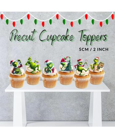 PRECUT Grinch Cupcake Toppers #1 Edible Christmas Cake Decorations Grinch Christmas Decorations Christmas Grinch Cake Topper (12) - Buy Online on GoSupps.com
