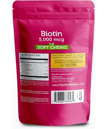 Healthy Delights Naturals Biotin Soft Chews - 30 Count, Wild Berry Flavor | Supports Hair, Skin & Nails - Buy Online on GoSupps.com