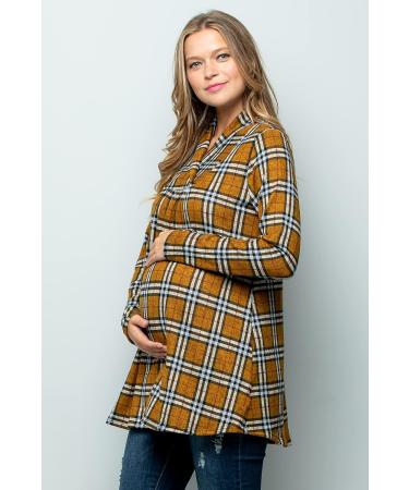 Bump Maternity Knit Sweater - High Neck Shawl Collar Tunic Top (Made in USA) - Mustard/Black - Size M - Buy Online on GoSupps.com