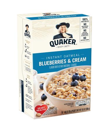 Quaker Instant Oatmeal Breakfast Cereal, Blueberries and Cream, 8 Packets, Net Wt. 8.4 Ounce Blueberries & Cream