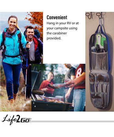 Outdoor Kitchen 10-Piece Cookware Set - Camping & RV Cooking Utensils in Compact Case - Stainless Steel Fork, Spoon, Knife & More - Grey - Buy Online on GoSupps.com