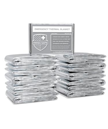 Swiss Safe Emergency Mylar Thermal Blankets, Designed for NASA, Outdoors, Survival, First Aid, Silver, 10 Pack 10pk