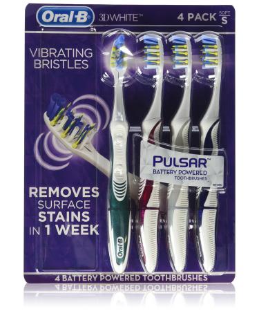 Oral B 3D White Luxe 4 Pack Pulsar Battery Powered Toothbrushes 4 Count (Pack of 1) Assorted