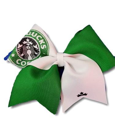 Cheer bows White Black and Green Coffee Shop Hair Bow