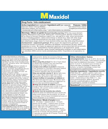 Maxidol Liquid Gels Pain Reliever - Fast Relief of Pain such as Menstrual Cramps Headaches Backaches Migraine Pain and Muscle Pain 220mg Naproxen Sodium (30 Liquid Capsules) - Buy Online on GoSupps.com