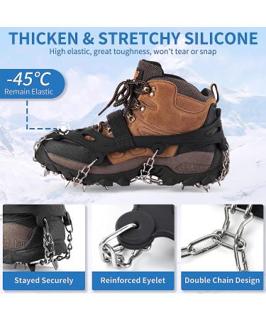 SHARKMOUTH Ice Cleats 19 Spike Walk Traction Crampons with Stainless Steel Spikes - Durable Silicone Grips for Safe Walking, Jogging, Climbing, Hiking on Snow and Ice - Black X-Large - Buy Online on GoSupps.com