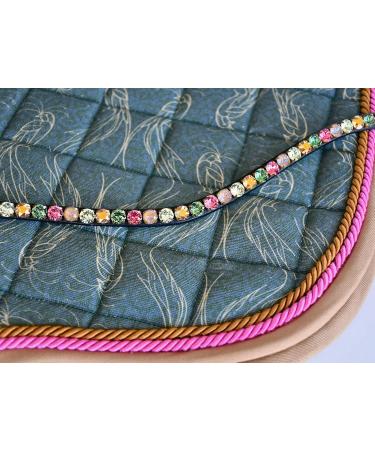 Buy Happiness Hucks Colorful Horses Forehead Straps 'Paradise' - Pink Green & Gold Curved Design Narrow Fit for Ponies - Dark Brown Leather - Buy Online on GoSupps.com
