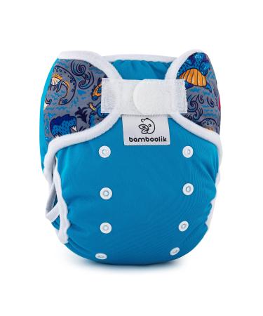Bambooolik.Washable overexpants for diapers unit size Velcro fastener double side barrier two elastic waist Turquoise + Fantasy Unicorns