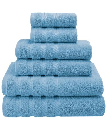 American Soft Linen 100% Turkish Carde Cotton 6 Piece Towel Set, 560 GSM Towels for Bathroom, Super Soft 2 Bath Towels 2 Hand Towels 2 Washcloths, Light Blue Edison Bath Towel Set Light Blue