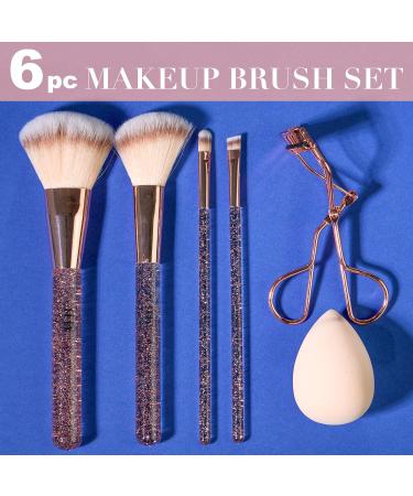 Expressions 6pc Rose Gold Makeup Brush Set with Eyelash Curler & Beauty Blender | Premium Cosmetic Brushes for Contouring & Highlighting - International Shipping Available - Buy Online on GoSupps.com