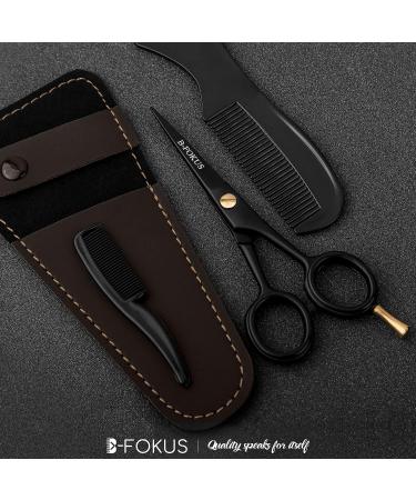 B-FOKUS Professional 4.5 Mustache Scissors - German Stainless Steel Beard & Mustache Grooming Kit for Men with Leather Case and Comb Set - Buy Online on GoSupps.com