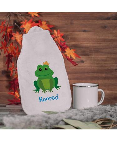 Personalized Hot Water Bottle with Cozy Cover - Ideal Gift for Kids & Adults (800ml | Frog Design) - Buy Online on GoSupps.com