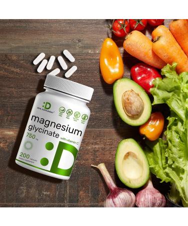 Extra Strength Magnesium Glycinate 750mg + Vitamin C 2-1 Formula | 200 Capsules | Supports Muscle, Mood, Heart | Chelated for Better Absorption - Buy Online on GoSupps.com