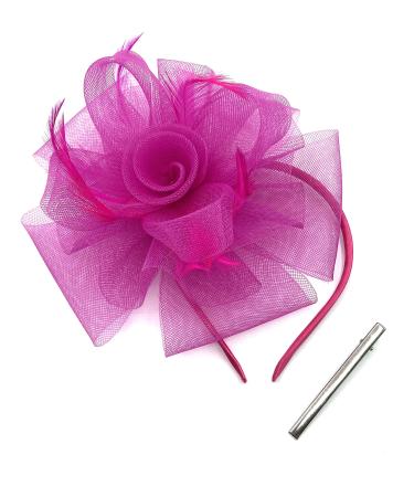 Ladies Feather Fascinator Headband/Clip for Weddings Races Royal Ascot Hair Piece (Hot Pink)