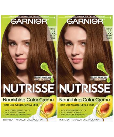 Garnier Hair Color Nutrisse Nourishing Creme 53 Medium Golden Brown (Chestnut) Permanent Hair Dye 2 Count (Packaging May Vary)