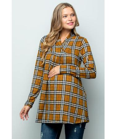 My Bump Maternity Sweater - High Neck Shawl Collar Tunic Top | S Mustard/Blk Lbak USA-Made - Buy Online on GoSupps.com
