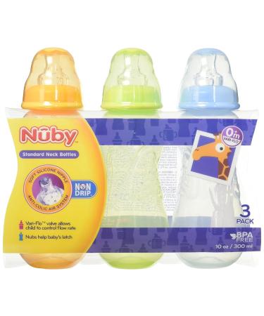 Nuby No-Drip Tinted Bottle 3-Pack 10 oz - Assorted Colors | Leak-Proof Design - Buy Online on GoSupps.com