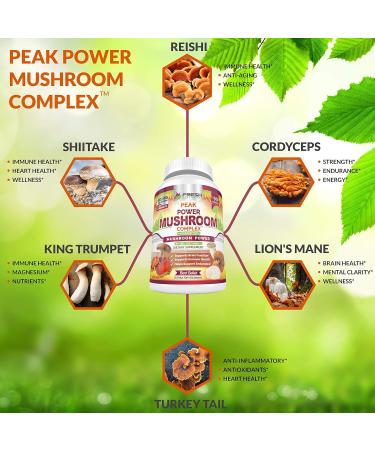 FRESH HEALTHCARE Peak Power Mushroom Supplement - 90 Vegan Capsules for Immune & Brain Support with Lions Mane, Cordyceps, Reishi, Turkey Tail, and Shiitake - Buy Online on GoSupps.com