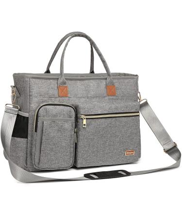 Nurse Tote Bag for Work with Padded 15.6 Laptop Sleeve, Rabjen Medical Supplies Shoulder Bag for Home Health Care Gray