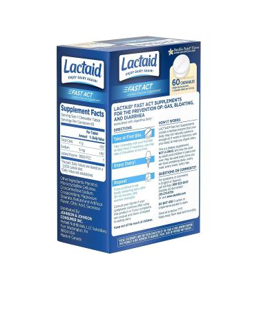 LACTAID Fast Act Chewables Vanilla Twist 60 ea - Pack of 3 | Digestive Support for Lactose Intolerance - Buy Online on GoSupps.com