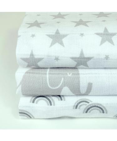 MuslinZ 6pk Baby Muslin Squares Burp Cloths 70x70cm - 100% Pure Cotton, Absorbent & Breathable - Grey Prints - Buy Online on GoSupps.com