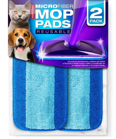 Millifiber Reusable Mop Pads Compatible with Swiffer WetJet (2 Pack) - Microfiber Mop Refill for Wet Mopping Cloths - Hardwood Floor Cleaning Spray Mop Pads Reusable Replacements 2 Count (Pack of 1) Blue (Wet/Dry)