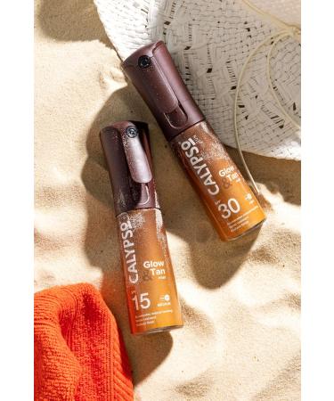 Calypso Glow and Tan Mist SPF 15 Bronzing Tan Enhancing Oil with Accelerator Water Resistant Sun Spray Medium UVA & UVB Protection 100ml - Buy Online on GoSupps.com