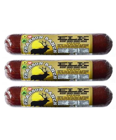 Pearson Ranch Hickory Smoked Wild Game Elk Summer Sausage Pack of 3  7oz Stick of Summer Sausage  Low-Carb, Gluten-Free, MSG-Free, Low-Fat