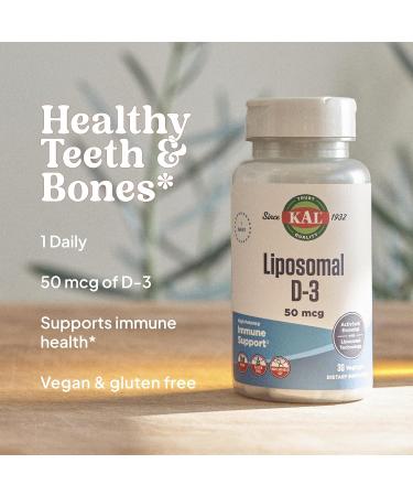 KAL Liposomal Vitamin D3 50 mcg High Absorption Vitamin D Liposomal Technology High Potency Immune Support Vegan Capsules Gluten Free No Soy 30 Servings - Buy Online on GoSupps.com