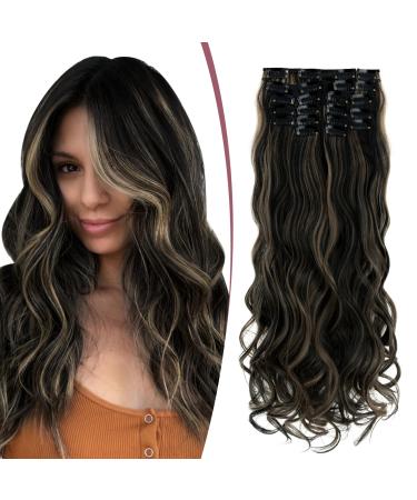 TESS Curly Clip in Hair Extensions 22 inch Body Wave Hair Extensions Clip in 12 pieces Clips in Extensions Synthetic Hair Extension Clip in Wavy Bresilien Hair Clip Extension
