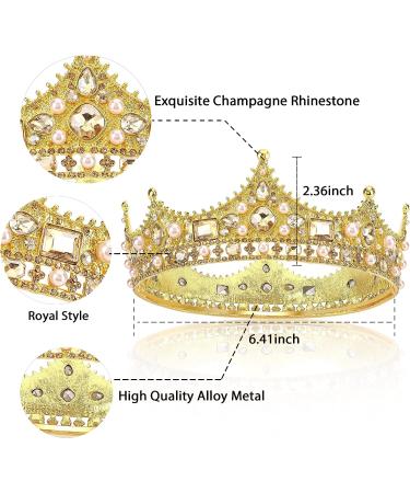 Baroque Vintage Rhinestone Pearl Wedding Tiara for Men - Champagne Gold Crown for Cosplay, Homecoming & Birthday Party - Buy Online on GoSupps.com