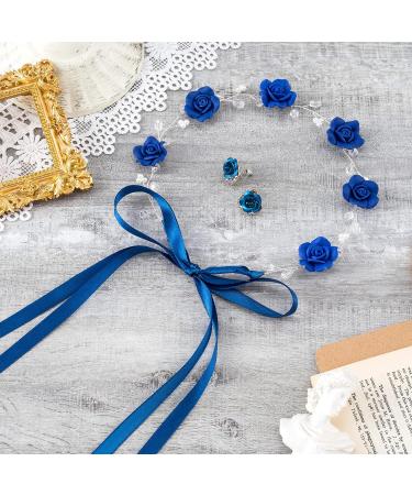 OIIKI Crystal Navy Blue Flower Crown Bridal Headband with Earring - Wedding Hairpiece for Women and Girls - Buy Online on GoSupps.com
