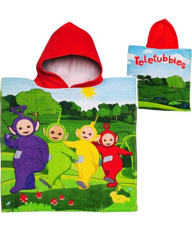Teletubbies 2-Piece Bath & Beach Towel Set with Personalized Name - 100% Cotton Hooded Poncho - 70x140 cm - Soft Terry/Velor - Ideal for Kids - Buy Online on GoSupps.com
