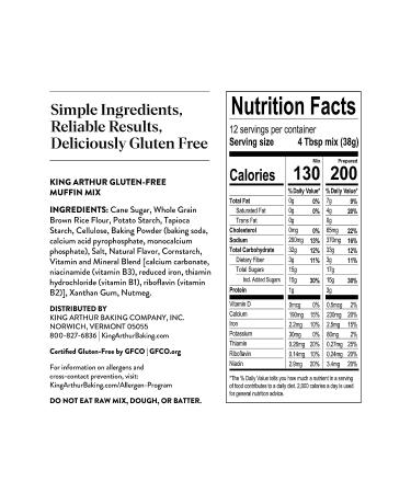 King Arthur Gluten Free Muffin Mix - Certified Gluten-Free, Non-GMO Project Verified, Kosher - 16 Ounces - Buy Online on GoSupps.com