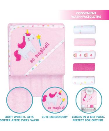 Mother's Choice Hooded Baby Towel Set with 5 Face Cloths | Lightweight & Absorbent | Unicorn Design | 75x75cm - Buy Online on GoSupps.com
