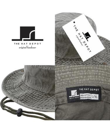 The Hat Depot Cotton Stone-Washed Safari Wide Brim Foldable Double-Sided Sun Boonie Bucket Hat - Pigment Olive | Large-X-Large - Buy Online on GoSupps.com