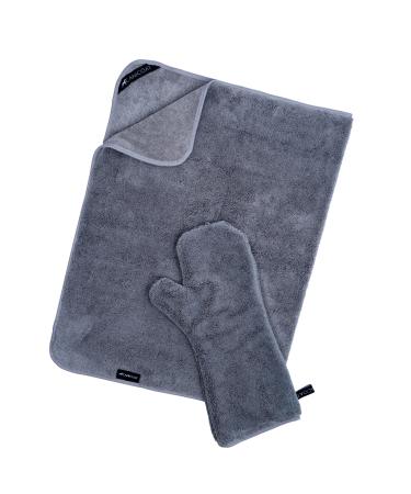 Canicoat dog towel SECCARE with glove in the set Oeko-Tex certified suction-strong & fast drying microfiber.(S/M gray) S/M gray