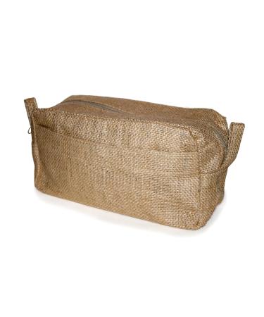 Cosmetic bag toiletry bag with compartments made of jute - color natural - with zipper and outside pocket