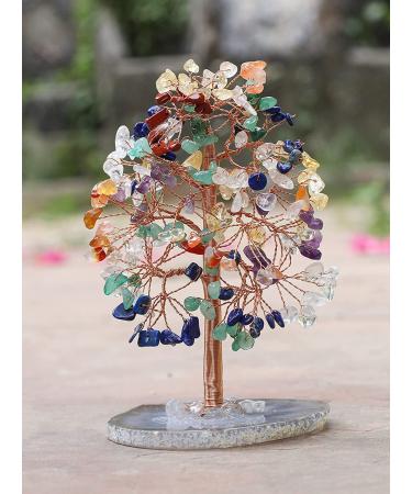 7 Chakra Tree of Life Agate Base - Handmade Gemstone Tree for Positive Energy, Feng Shui Decor, Money Tree Bonsai, Healing Crystals - Spiritual Gift - Buy Online on GoSupps.com