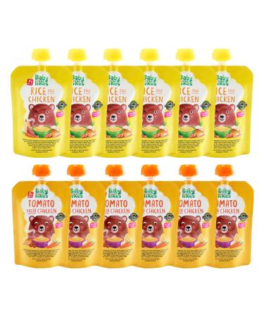 Baby Likes Halal Tomato Pasta Chicken 6 pouches x 130 grams and Rice and Chicken 6 pouches x 130 grams - Textured Meal for Stage 2 Weaning for 7 months plus
