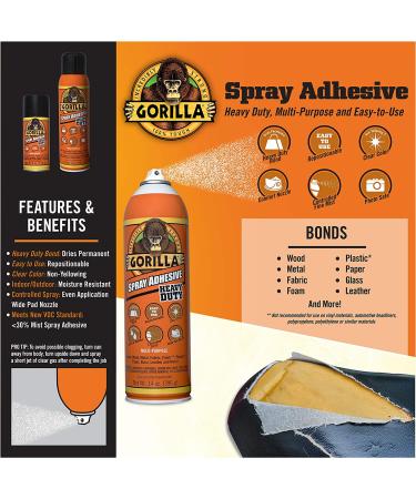 Gorilla Heavy Duty Spray Adhesive 4oz Clear - Multipurpose & Repositionable | Pack of 1 - Buy Online on GoSupps.com