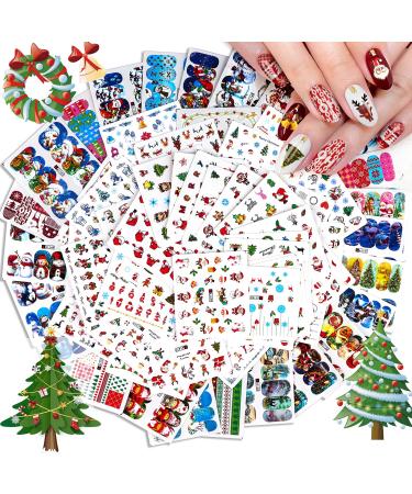 72 Sheets Christmas Nail Art Stickers EBANKU 3D Water Transfer Nail Decals Stencil Manicure Nail Salon DIY Nail Art Tips Decorations for Women Kids