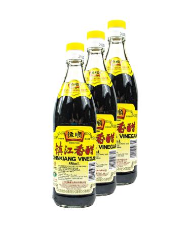 Heng Shun - Set of 3 Chinkiang Vinegar Black Vinegar in a 550ml Glass Bottle - Traditional Chinese Rice Vinegar (Black) Ideal